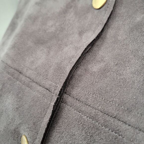 BLVD Dark Gray Poly Sueded Long Line Trench Coat Duster Jacket Snap Closures - Picture 5 of 15